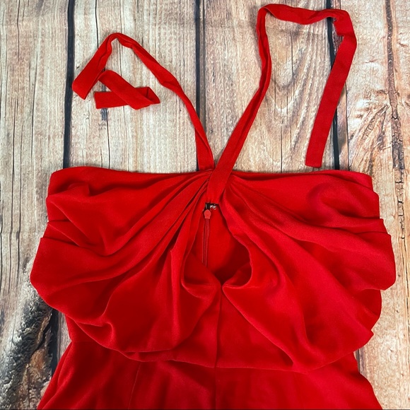 L’Agence Red Keyhole Matte Crepe Halter Dress - Picture 8 of 12